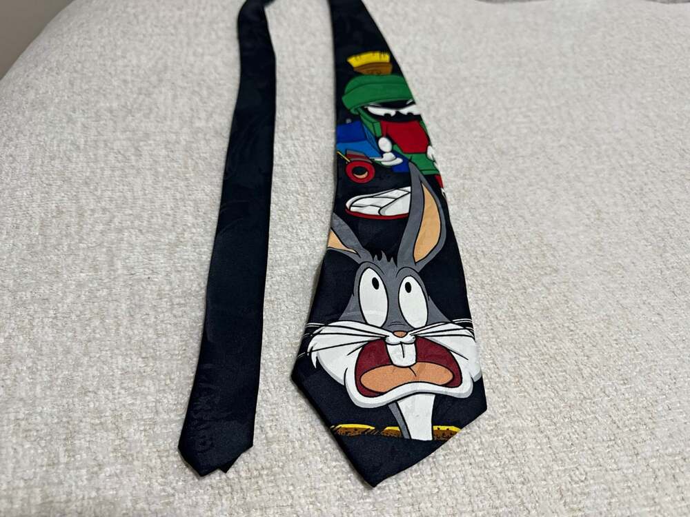 Vintage 1996 Looney Tunes Mania Novelty Tie — Bugs Bunny & Marvin the Martian